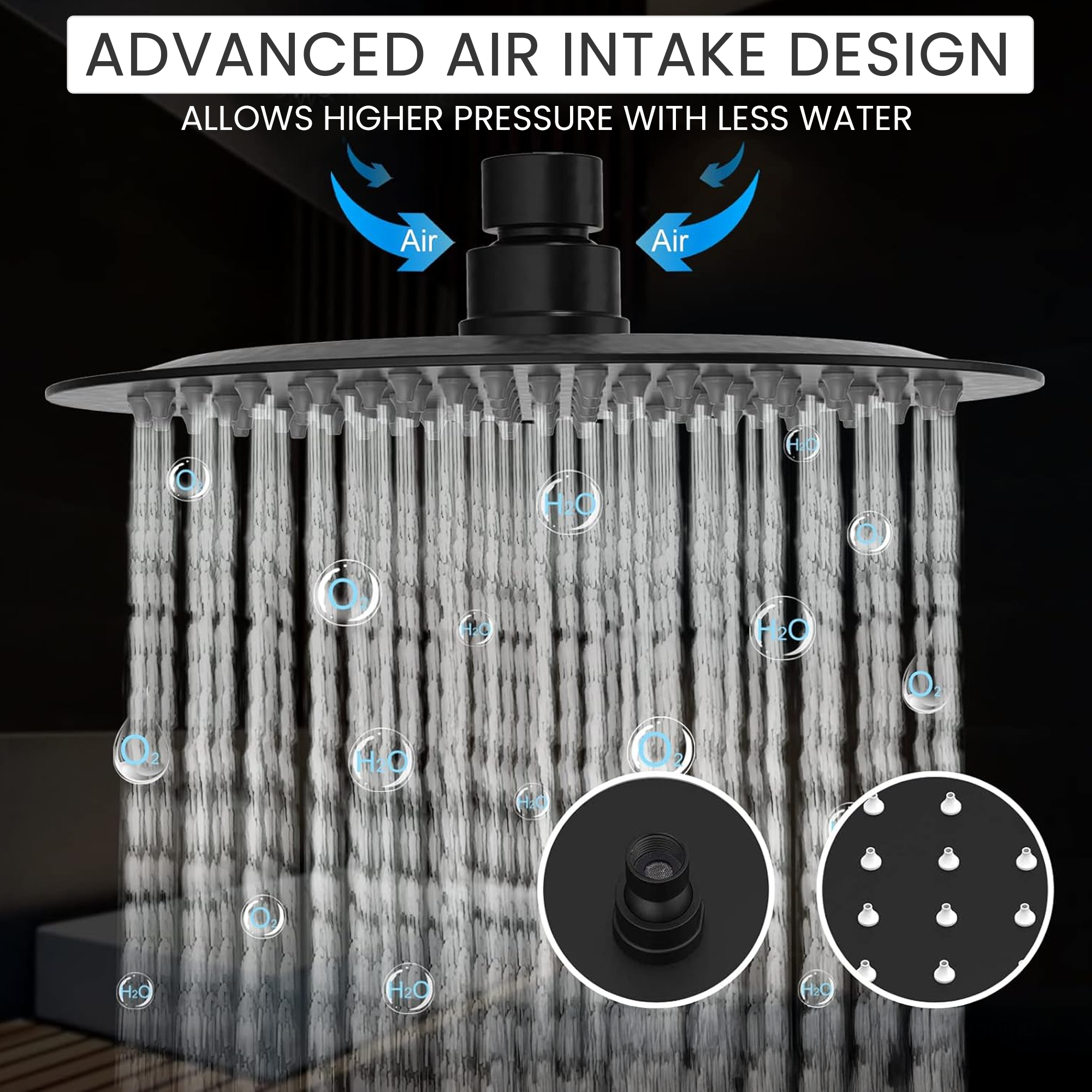 Black Round Concealed Thermostatic Shower Pack with Head + Handset